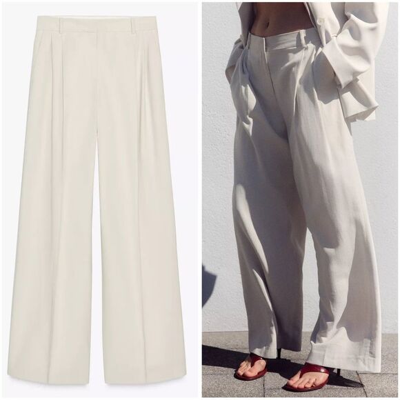 ZARA PLEATED WIDE LEG PANTS - Picture 1 of 6